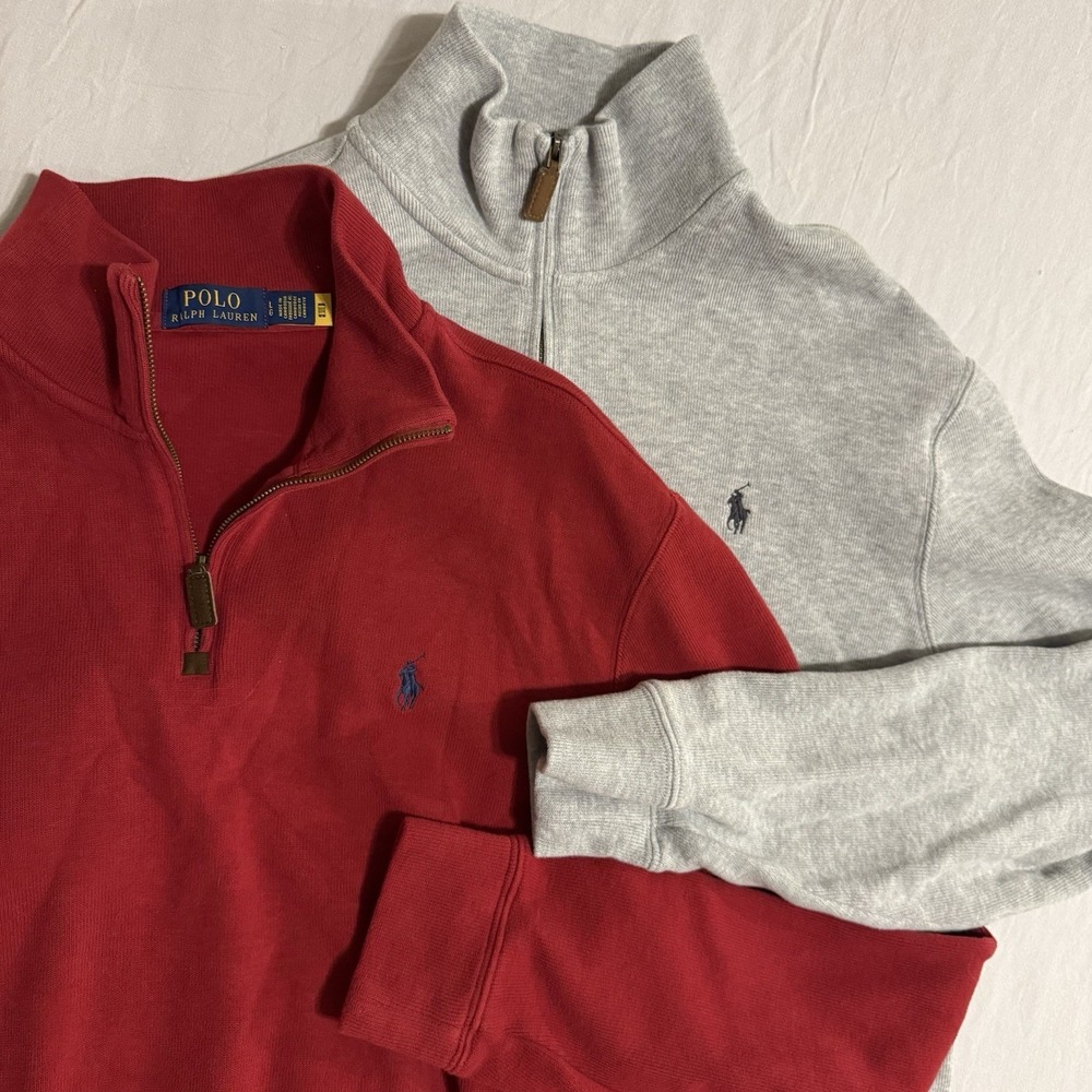 Polo Ralph Lauren Jacquard Quarter-Zip Pullover Andover Heather LOT OF 2 Mens L